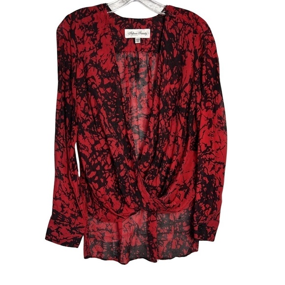 Fifteen Twenty Sheer Red Long Sleeve Blouse - Picture 1 of 9